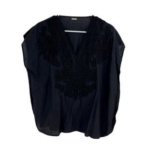 Matta Blouse Top Black V-neck Sheer Sleeveless Embroidered Front Details Size M